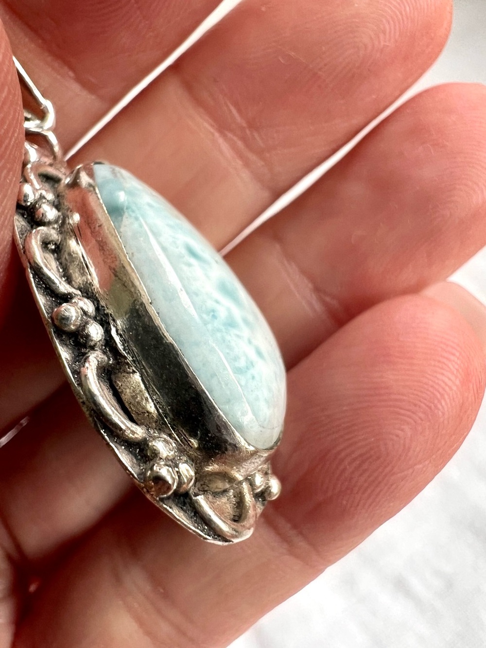 925 Caribbean Larimar Organic Shaped Pendant Necklace - Picture 7 of 9